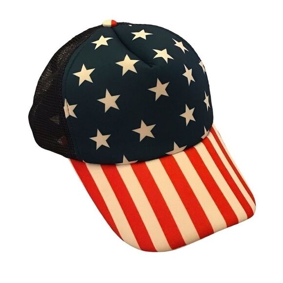 USA Stars & Stripes Red White and Blue SnapBack Trucker Hat - Picture 1 of 12